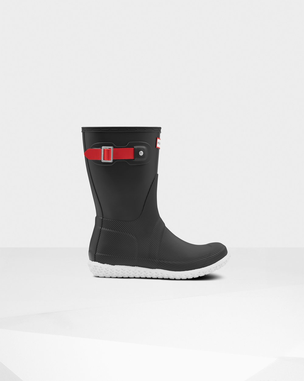 Womens Hunter Original Flat Heel Calendar Sole - Short Rain Boots Black/Red - 5180-UMHAB